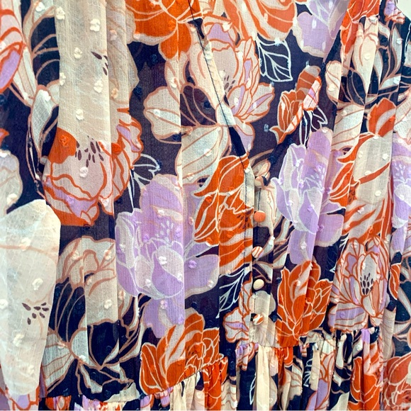 Torrid Navy Floral Swiss Dot Button Down Tea Length Dress 0X size 12/14 No Slip - Picture 8 of 9